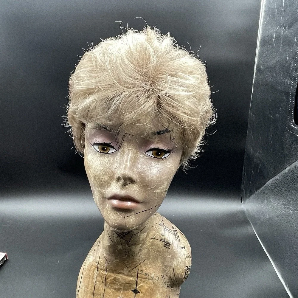 Vintage Short Blonde Wig Modacrylic PVC Fiber Made In Korea